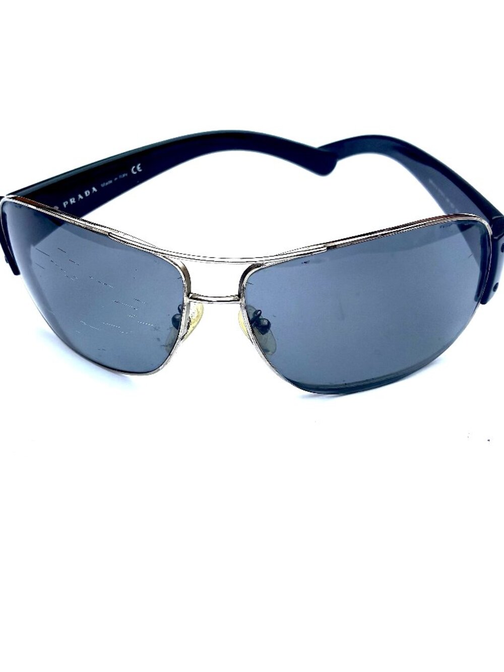 VTG Prada SPR 61G Shield Wrap-Around Sunglasses Polished Black/Silver Italy